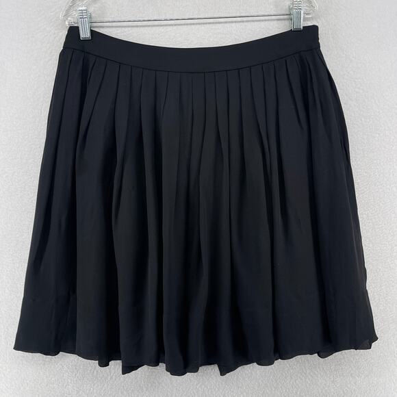 TALBOTS Skirt 12P Petite Silk Chiffon Crepe Pleated Side Zip Lined Black - Picture 1 of 12